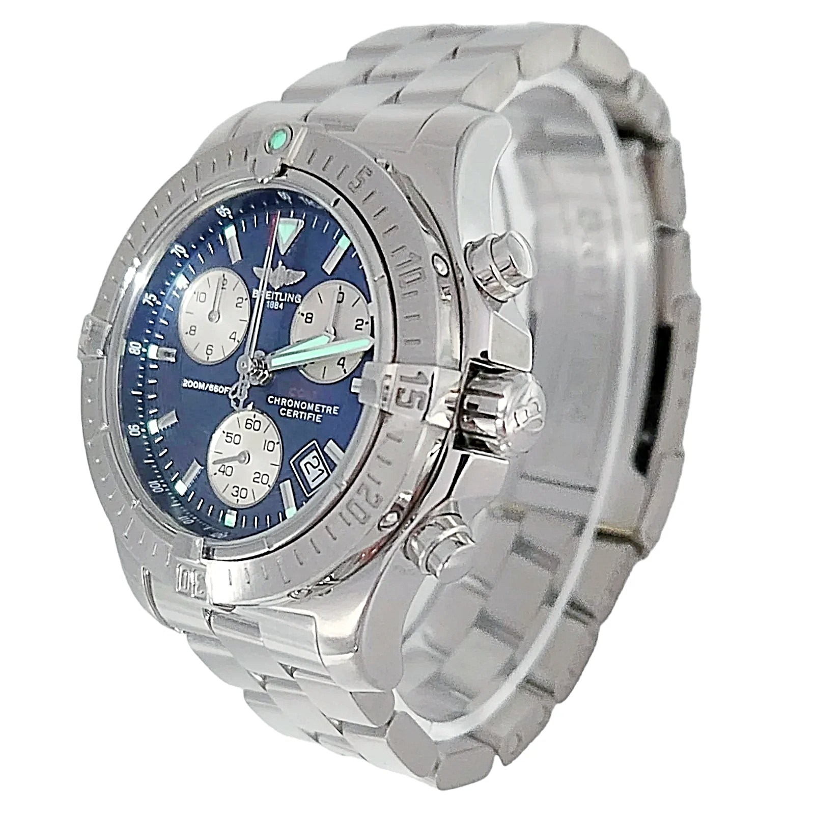 Men's Breitling 41mm Colt Stainless Steel Watch with Blue Chronograph Dial. (Pre-Owned A73380)