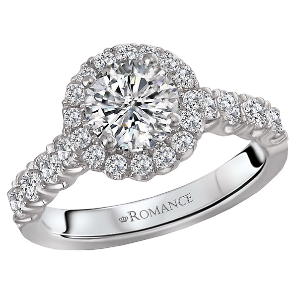 14K White Gold Halo Semi-Mount Romance Collection Wedding Ring.