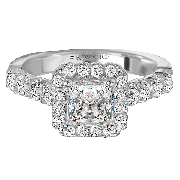 14K White Gold Halo Semi-Mount Romance Collection Wedding Ring.