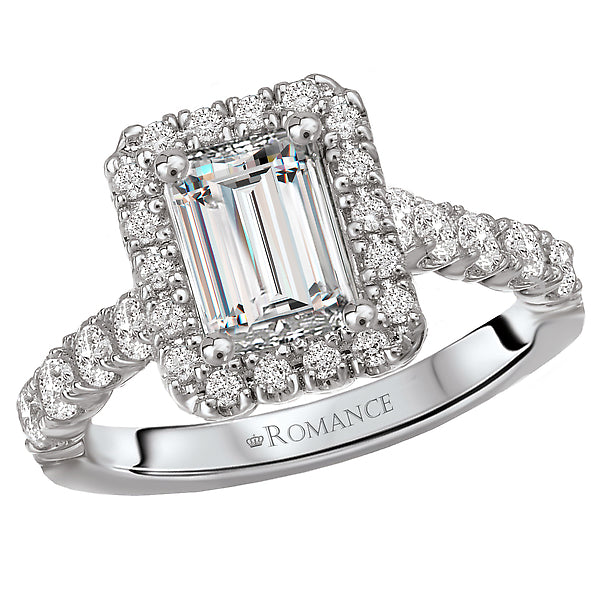 14K White Gold Halo Semi-mount Romance Collection Wedding Ring.