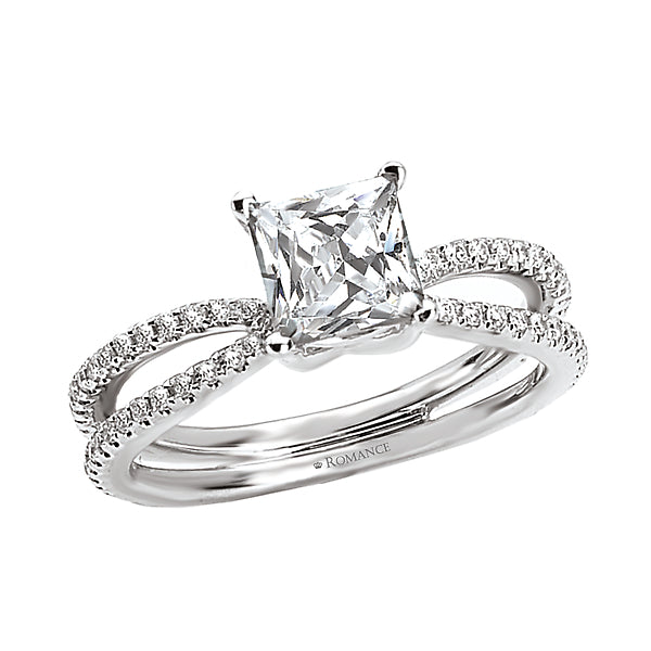 14K White Gold Split Shank Semi-Mount Romance Collection Wedding Ring.