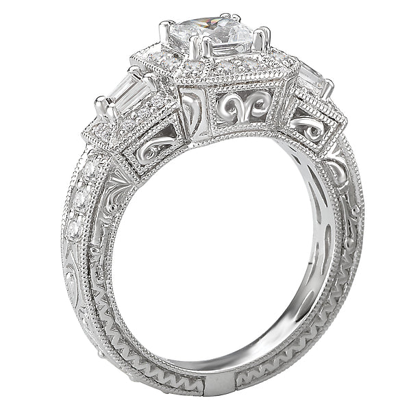 14K White Gold Halo Semi-Mount Romance Collection Wedding Ring.