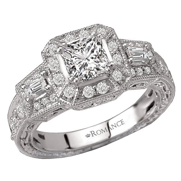 14K White Gold Halo Semi-Mount Romance Collection Wedding Ring.