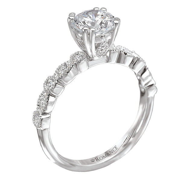 14K White Gold Peg Head Semi-Mount Romance Collection Wedding Ring.