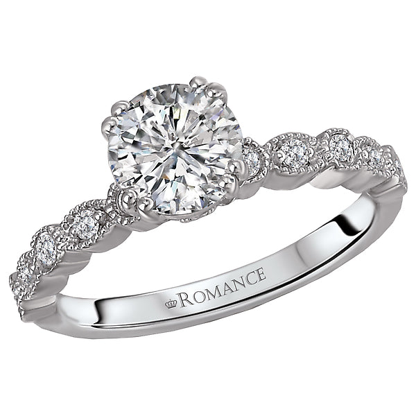 14K White Gold Peg Head Semi-Mount Romance Collection Wedding Ring.