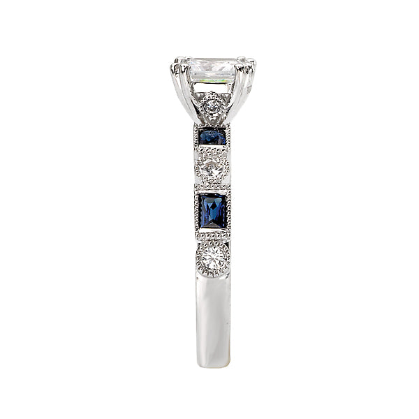 14K White Gold Sapphire and Romance Collection Semi-Mount Wedding Ring.