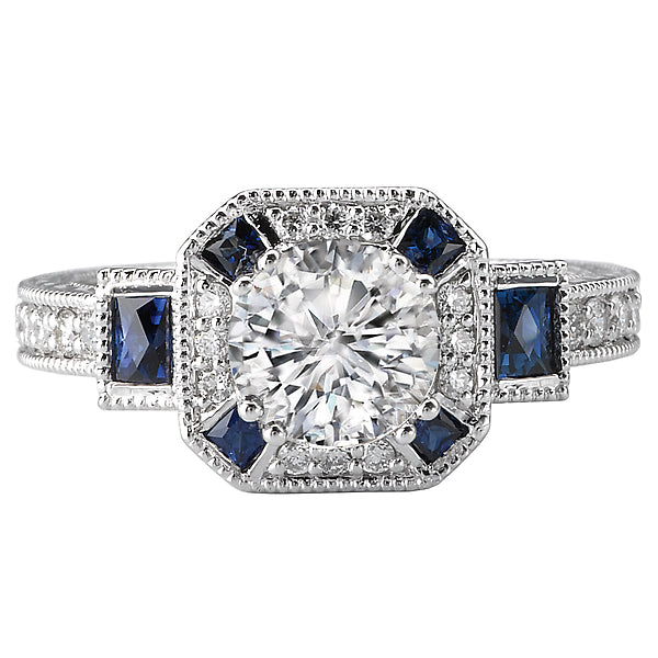 14K White Gold Sapphire and Romance Collection Semi-Mount Wedding Ring.