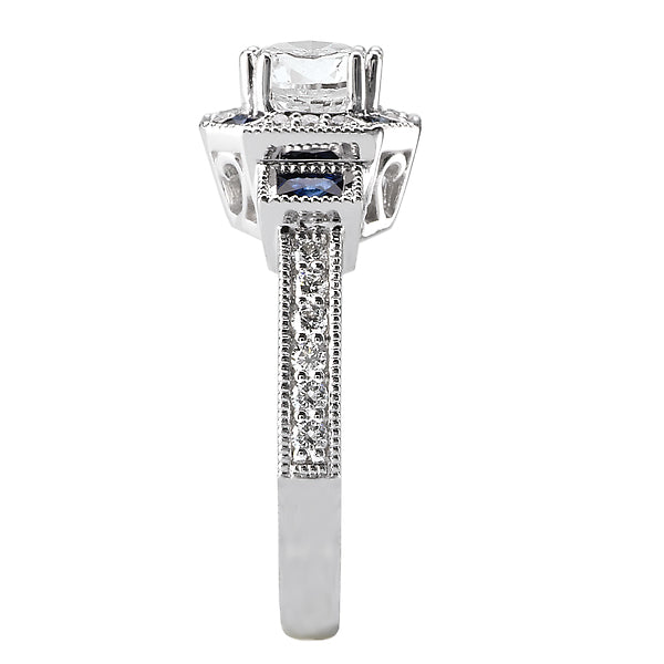 14K White Gold Sapphire and Romance Collection Semi-Mount Wedding Ring.