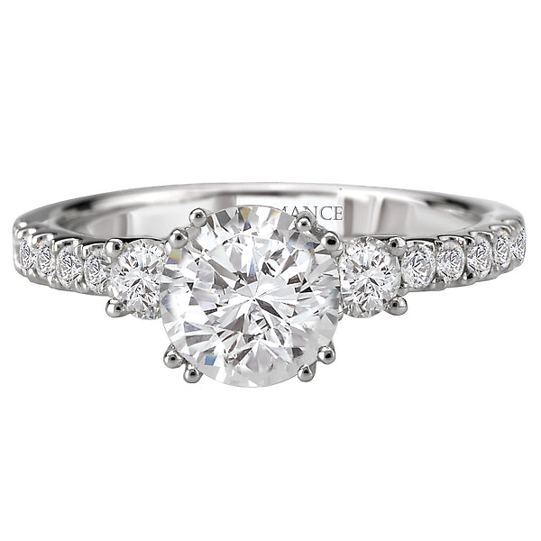 3-Stone Semi-Mount 14K White Gold Romance Collection Wedding Ring.