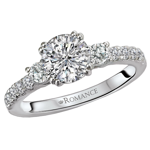 3-Stone Semi-Mount 14K White Gold Romance Collection Wedding Ring.