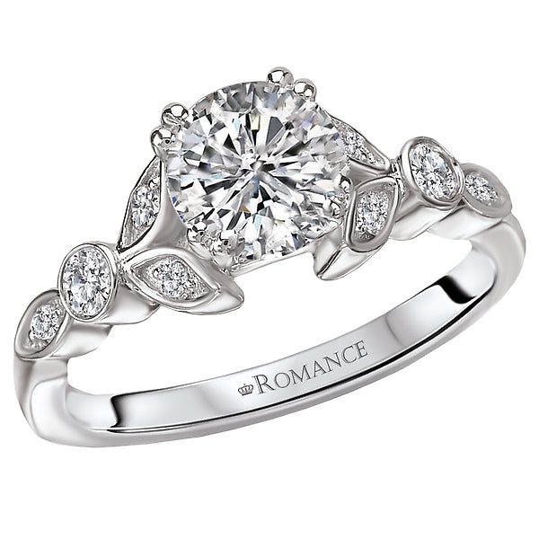 14K White Gold Peg Head Semi-Mount Romance Collection Wedding Ring.