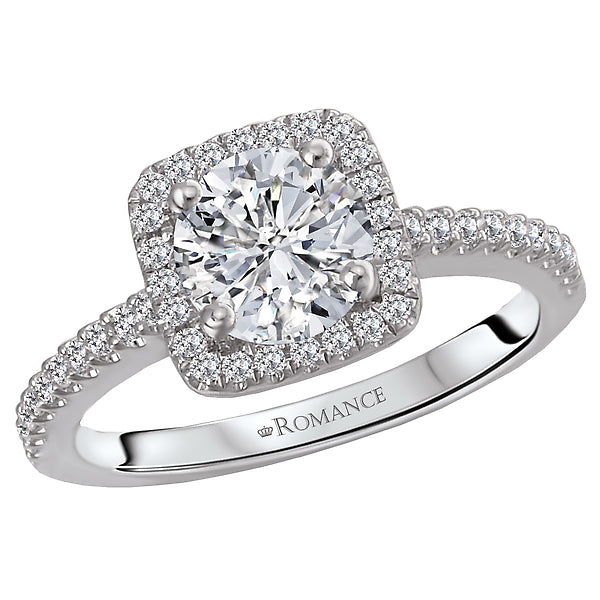 14K White Gold Halo Semi-Mount Romance Collection Wedding Ring.