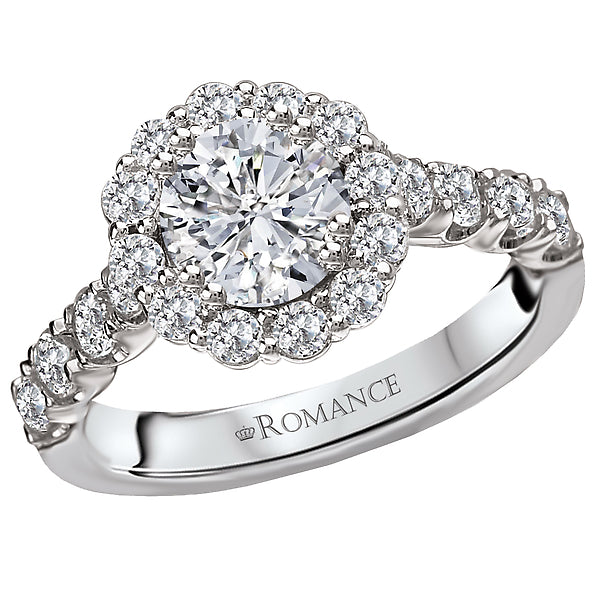 14K White Gold Halo Semi-Mount Romance Collection Wedding Ring.