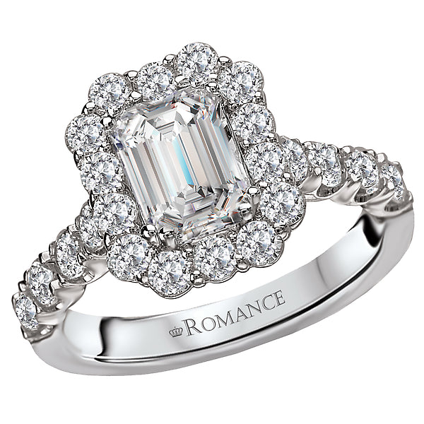 14K White Gold Halo Semi-Mount Romance Collection Wedding Ring.