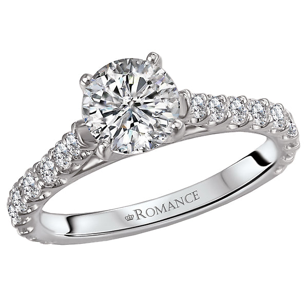 14K White Gold Classic Semi-Mount Romance Collection Wedding Ring.