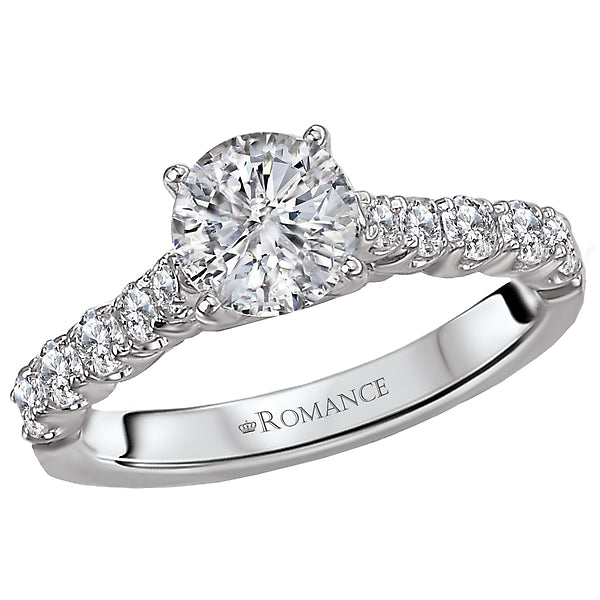 14K White Gold Classic Semi-Mount Romance Collection Wedding Ring.