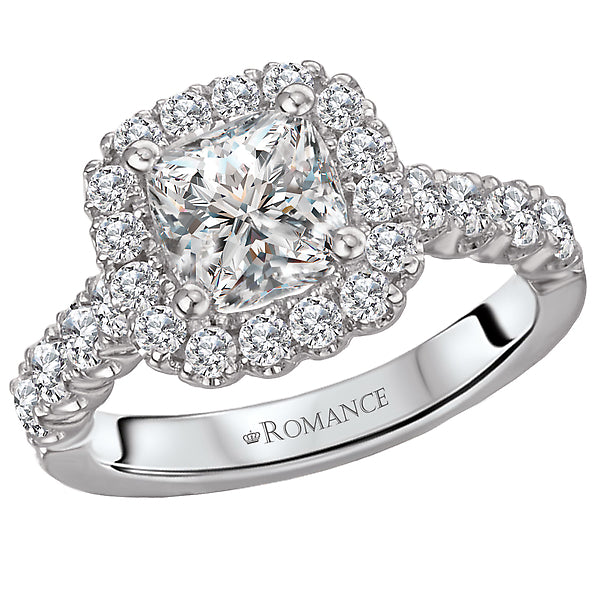 14K White Gold Halo Semi-Mount Romance Collection Wedding Ring.