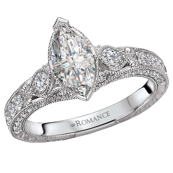 14K White Gold Semi-Mount Romance Collection Wedding Ring.