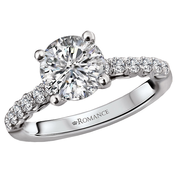 14K White Gold Classic Semi-Mount Romance Collection Wedding Ring.