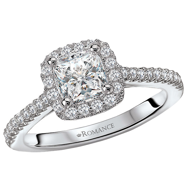 14K White Gold Halo Semi-Mount Romance Collection Wedding Ring.