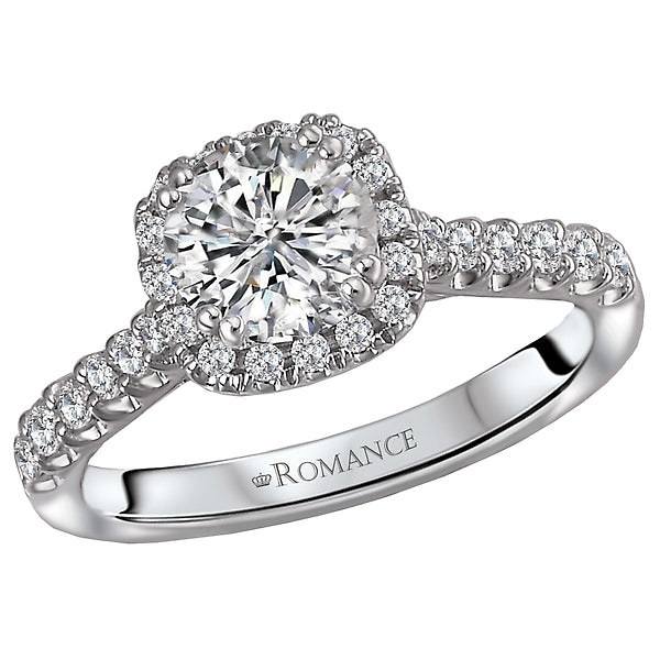 14K White Gold Halo Semi-Mount Romance Collection Wedding Ring.