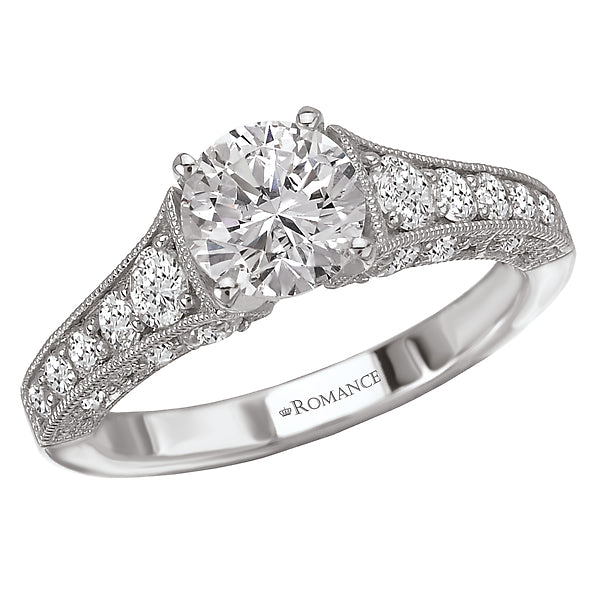 14K White Gold Peg Head Semi-Mount Romance Collection Wedding Ring.