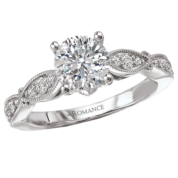 14K White Gold Peg Head Semi-Mount Romance Collection Wedding Ring.