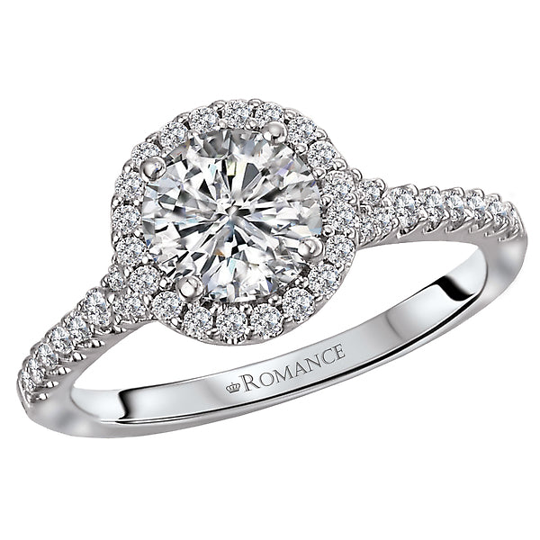 14K White Gold Halo Semi-Mount Romance Collection Wedding Ring.