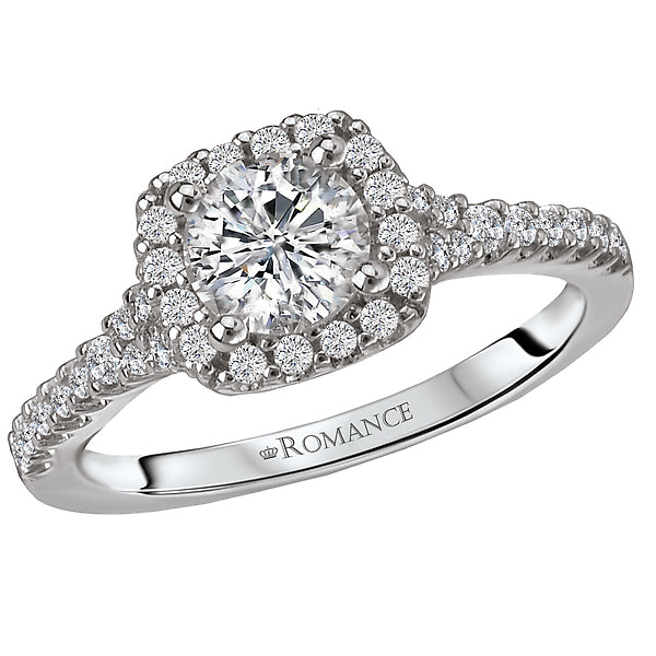 14K White Gold Halo Semi-Mount Romance Collection Wedding Ring.