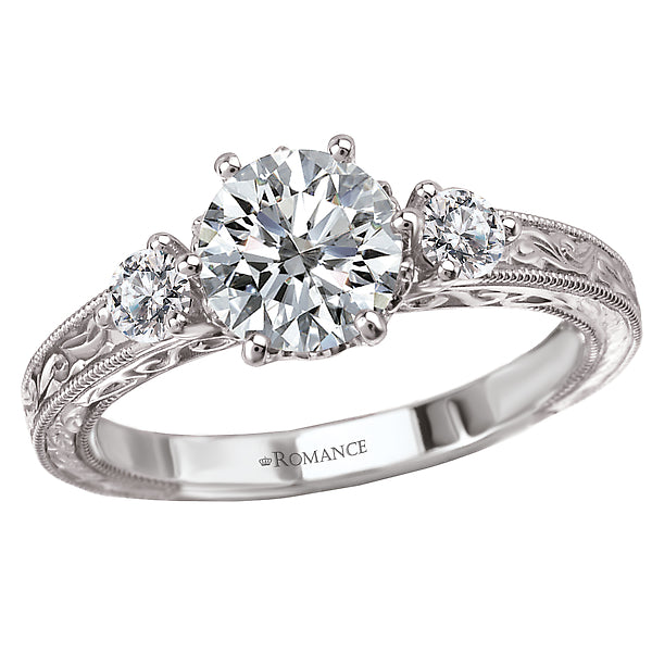 14K White Gold Semi-Mount Romance Collection Wedding Ring.