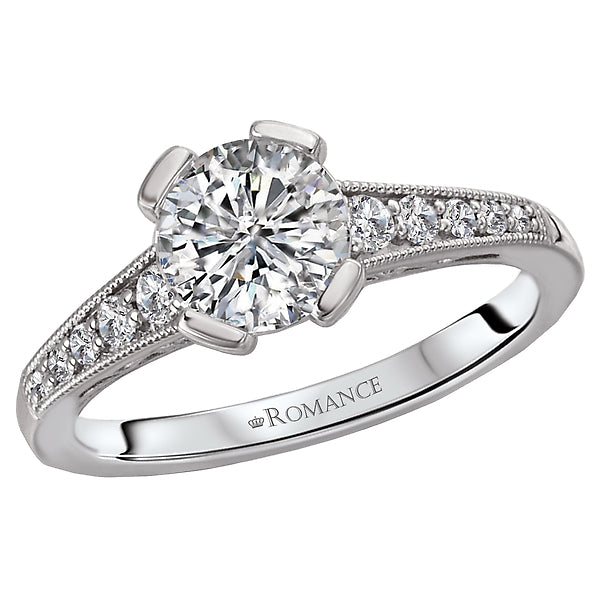 14K White Gold Semi-Mount Romance Collection Wedding Ring.