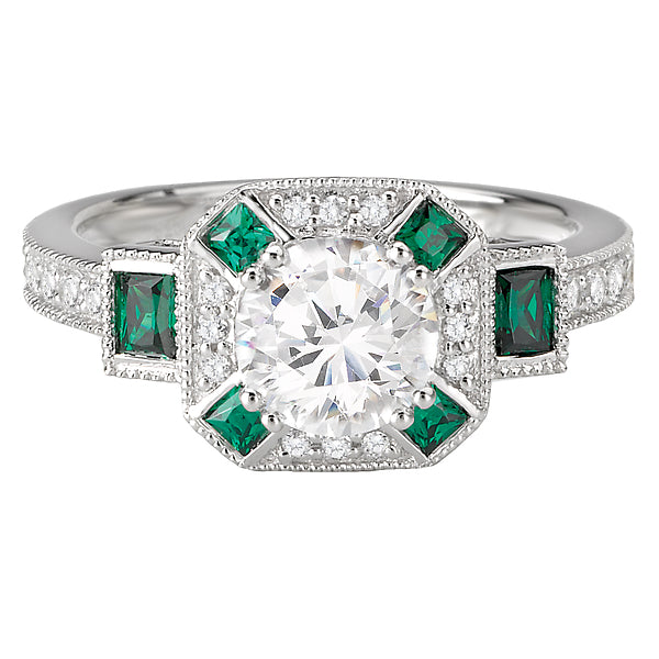 14K White Gold Tsavorite and Romance Collection Semi-Mount Wedding Ring.