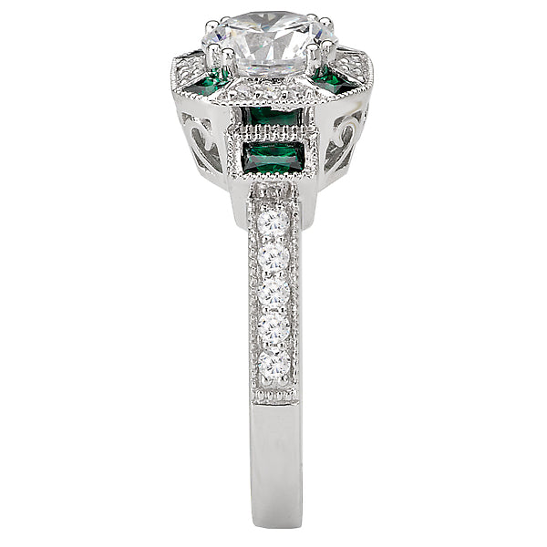 14K White Gold Tsavorite and Romance Collection Semi-Mount Wedding Ring.