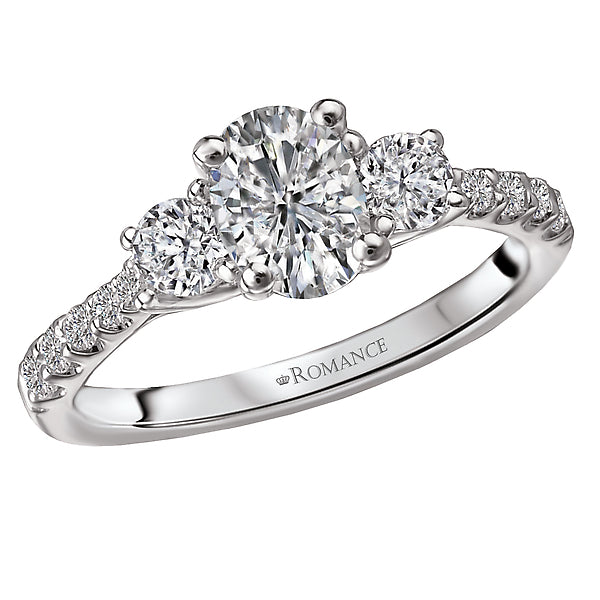 3-Stone Semi-Mount 14K White Gold Romance Collection Wedding Ring.