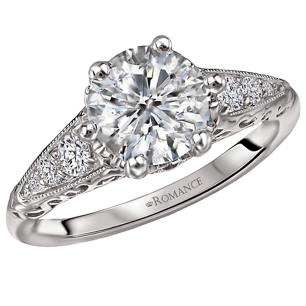 14K White Gold Semi-Mount Romance Collection Wedding Ring.