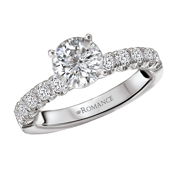 14K White Gold Classic Semi-Mount Romance Collection Wedding Ring.