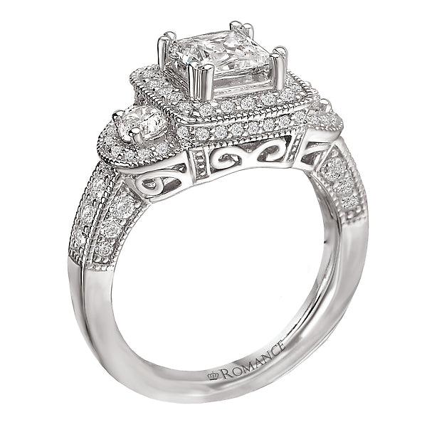 14K White Gold Semi-Mount Romance Collection Wedding Ring.