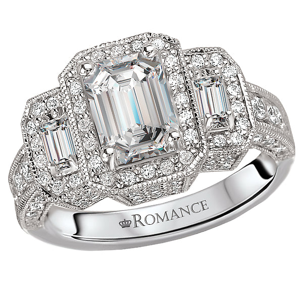 14K White Gold Halo Semi-Mount Romance Collection Wedding Ring.