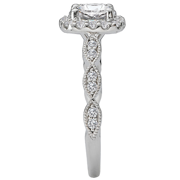 14K White Gold Romance Collection Halo Semi Mount Wedding Ring.