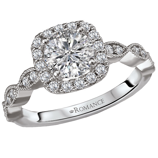 14K White Gold Romance Collection Halo Semi Mount Wedding Ring.