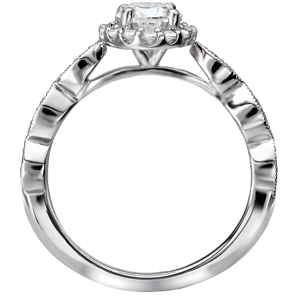 14K White Gold Romance Collection Wedding Ring. Halo Semi Mount Wedding Ring.