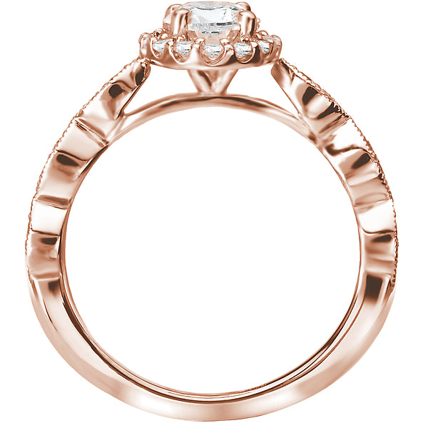 14K Rose Gold Romance Collection Wedding Ring. Halo Semi Mount Wedding Ring.