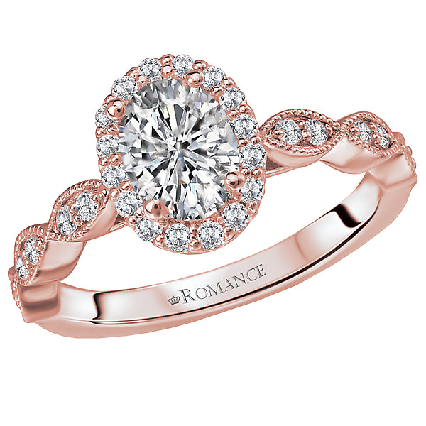 14K Rose Gold Romance Collection Wedding Ring. Halo Semi Mount Wedding Ring.