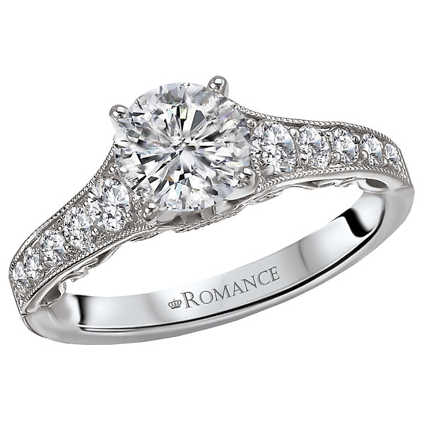 14K White Gold Peg Head Semi-Mount Romance Collection Wedding Ring.