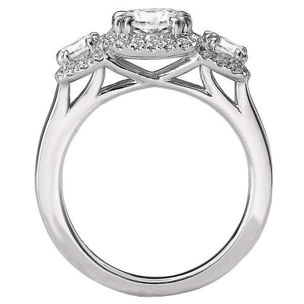 3-Stone Semi-Mount 14K White Gold Romance Collection Wedding Ring.