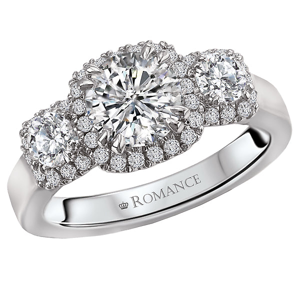 3-Stone Semi-Mount 14K White Gold Romance Collection Wedding Ring.