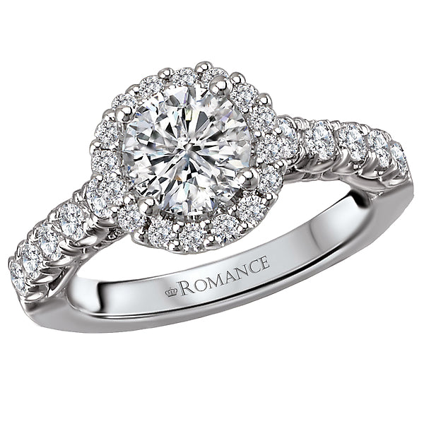 14K White Gold Halo Semi-Mount Romance Collection Wedding Ring.