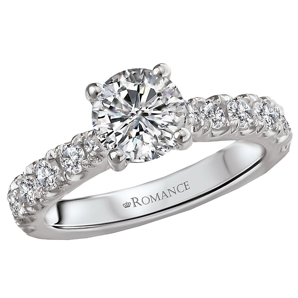 14K White Gold Classic Semi-Mount Romance Collection Wedding Ring.