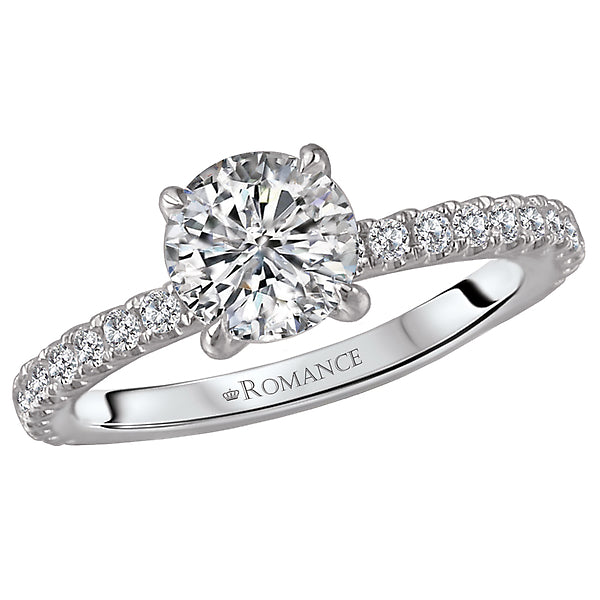 14K White Gold Classic Semi-Mount Romance Collection Wedding Ring.