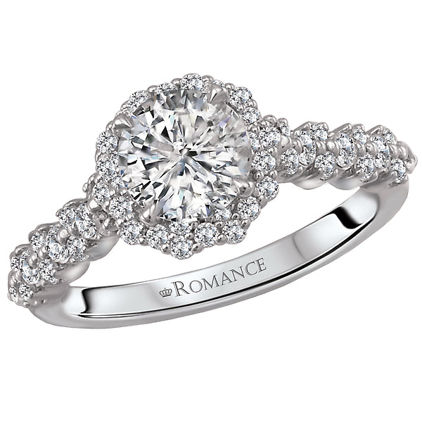 14K White Gold Halo Semi-Mount Romance Collection Wedding Ring.